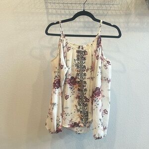 Floral Print Cutout Shoulder Long Sleeve Top